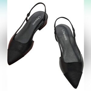NWT C.Paravano Black Pointed Toe Slingback Flats